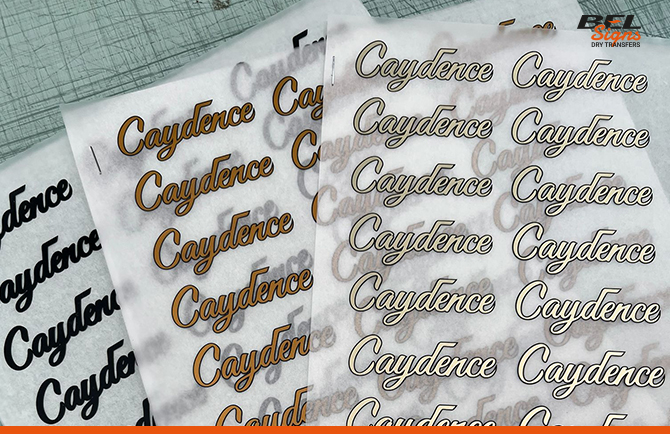 Caydence Guitars dry transfer sheet BEL Signs